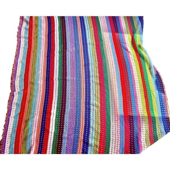 Beautiful colorful handmade crochet open knit afghan blanket 72x72 - Picture 1 of 4